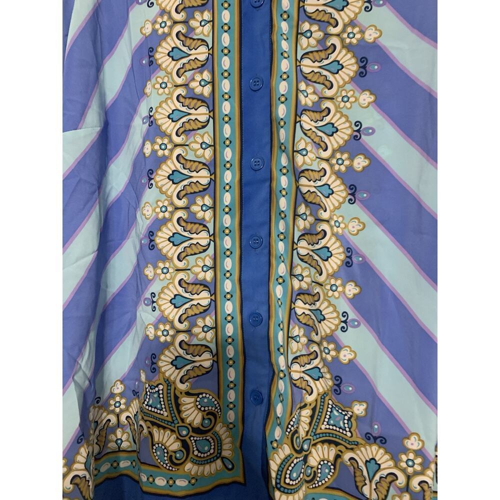 Bob Mackie Wearable Art Bombay Placement Print Button Front Shirt 2X Blue Multi - Picture 3 of 7